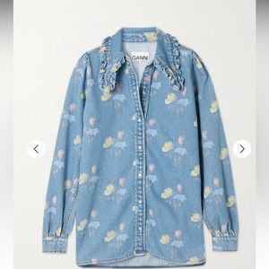 GANNI floral-print denim shirt UNWORN